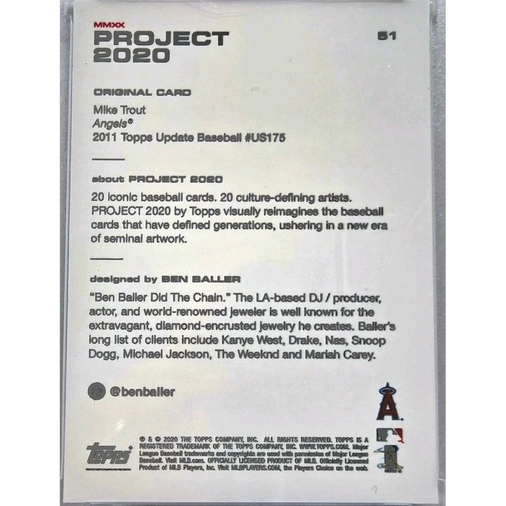 TOPPS PROJECT 2020 - #51 Mike Trout 2011 Topps Update #US175 RC by Ben Baller